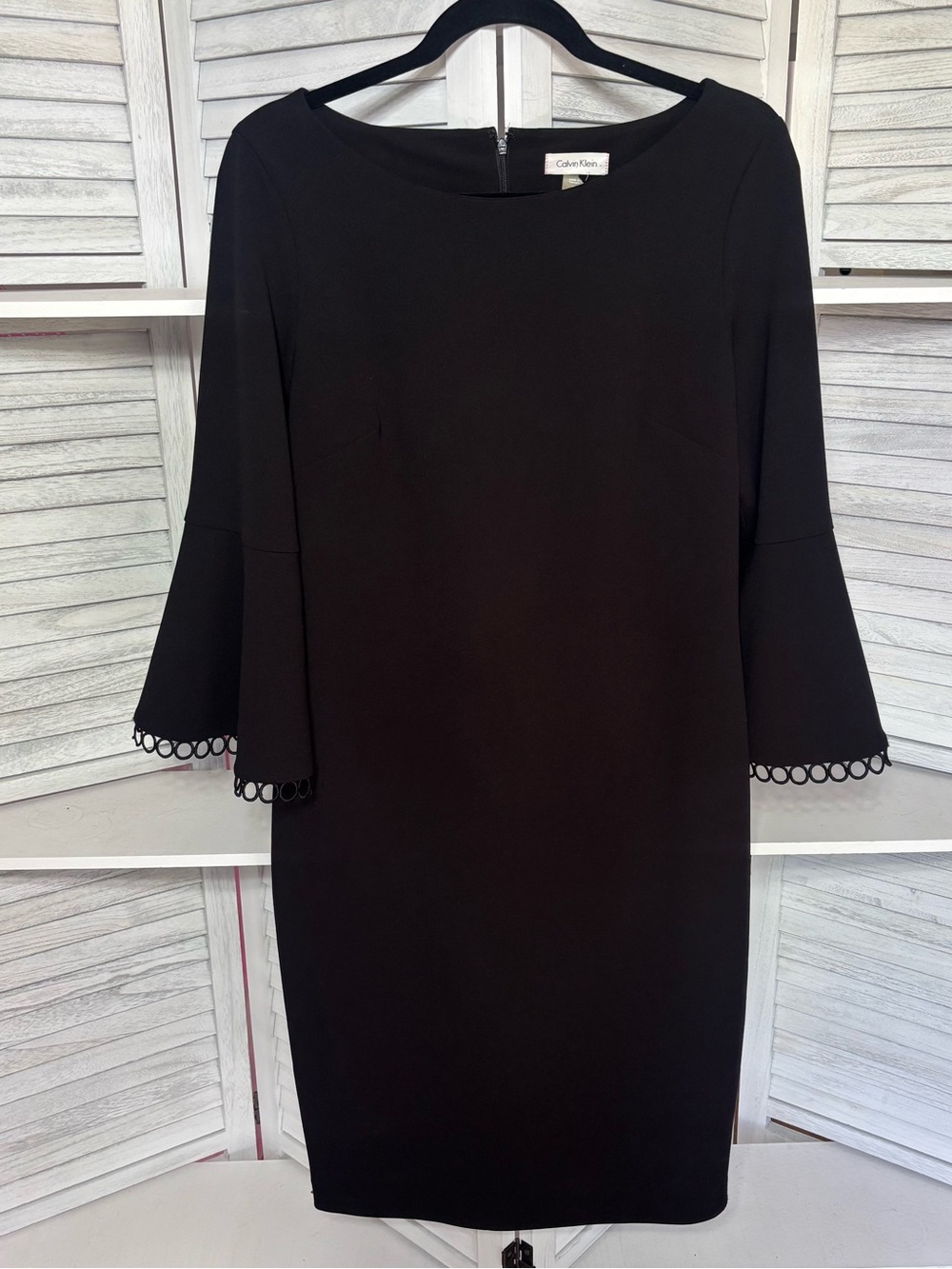 Calvin Klein Black Bell Sleeve Sheath Dress Size 12
